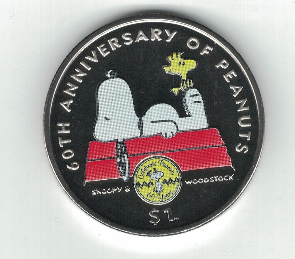 British Virgin Islands Colored 1$ Proof Coin 2010 Year Km#393 60th Anni Snoopy