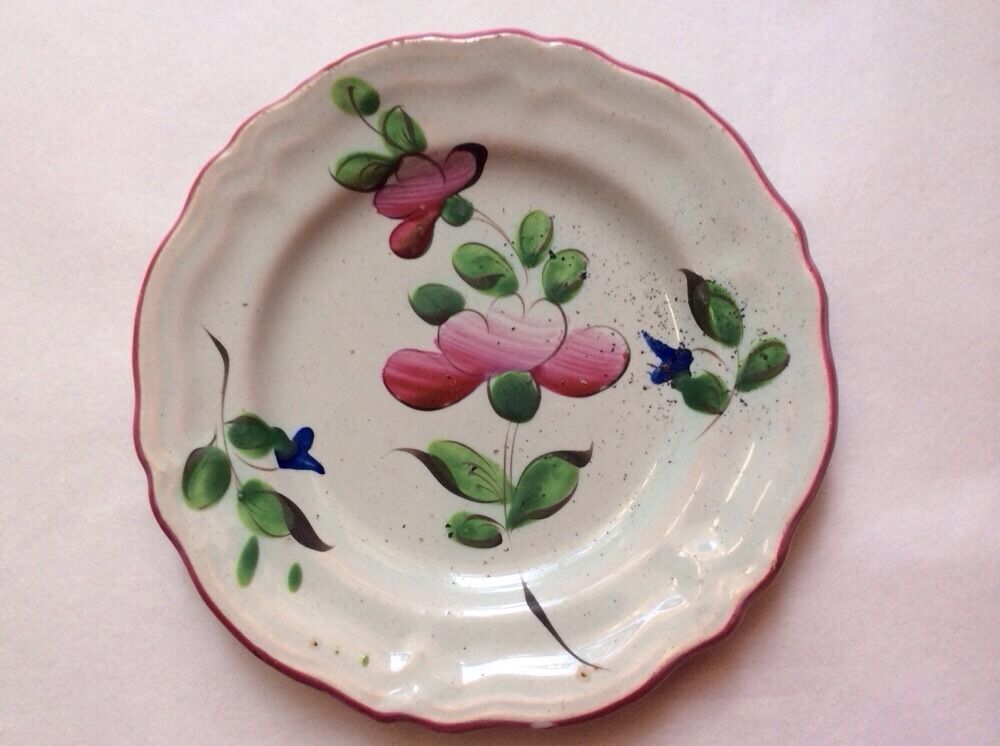 Butter Pat Antique Hand Painted French Faience Butter Pat C1800-1880