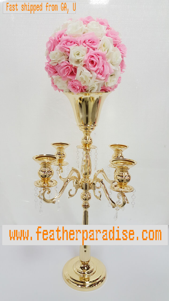 30 Inches Gold 5 Arm Metal Candelabra Wedding Centerpiece Floral Stand (from Ga)