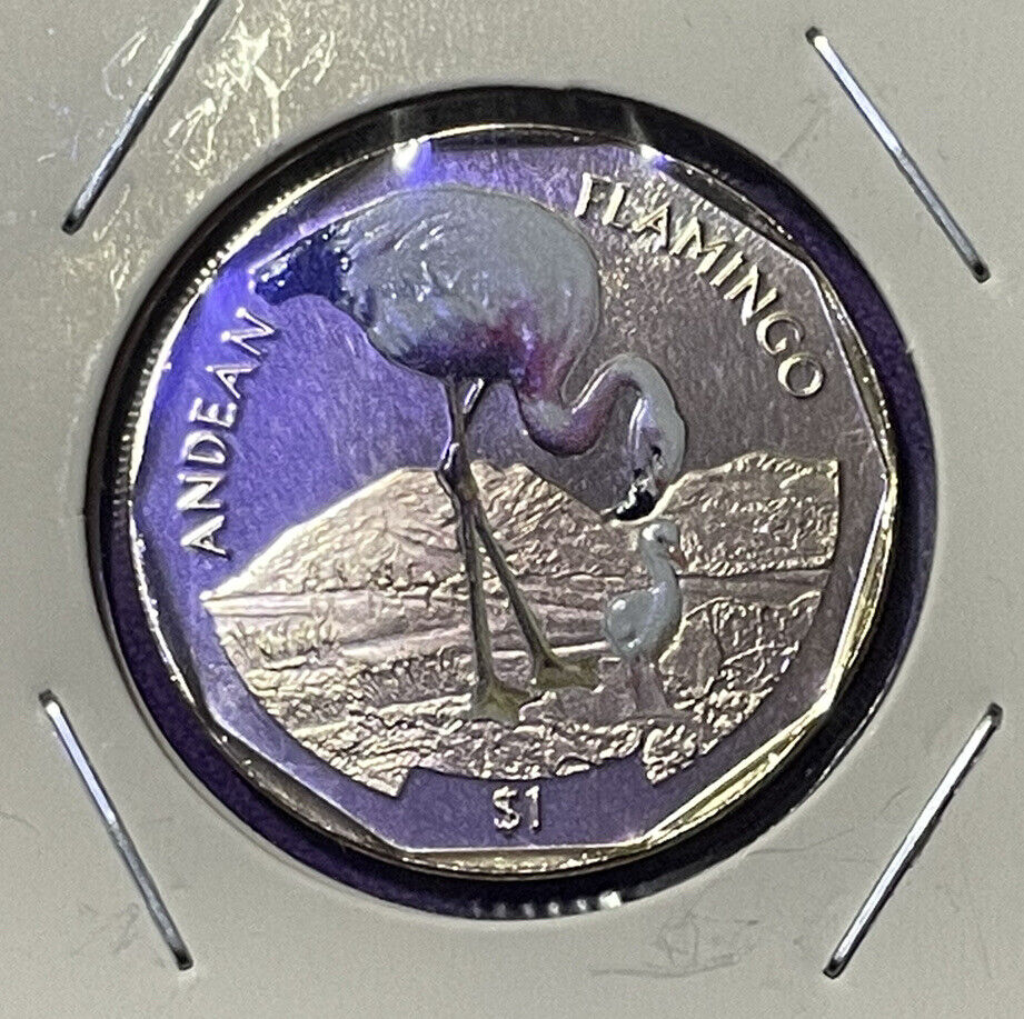 2019 Virgin Islands $1 Coin - Andean Flamingo New Colored Virenium® & New Shape