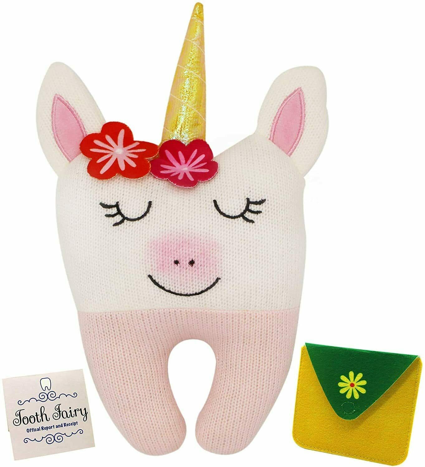 Tooth Fairy Pillow For Girls - Unicorn Themed Keepsake Pillow Set With Notecard