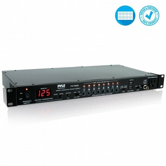 Pyle Ps1000 8 Outlet Power Sequencer Conditioner, 2200w, Rack Mount, Pro Audio