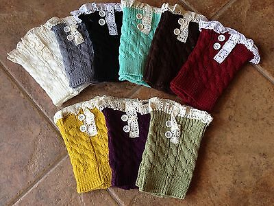 Usa Seller!!! Boot Cuffs Ruffle Lace Trim Buttons New! 9 Colors Socks Topper