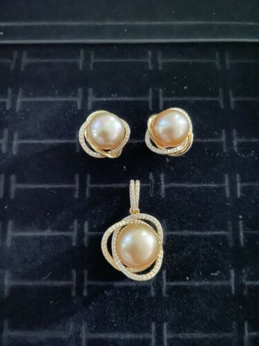 Golden South Sea Pearl Set Not Dyed 925 Setting