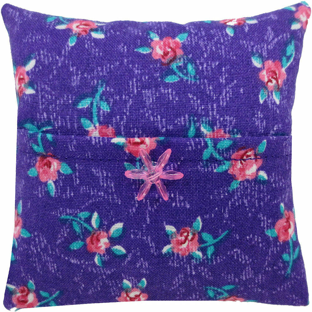 Tooth Fairy Pillow, Purple, Rosebud Print Fabric, Pink Flower Bead Trim, Girls