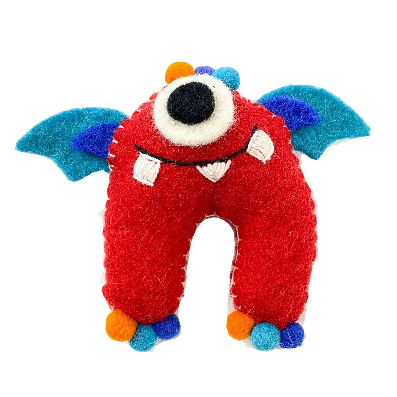 Tooth Fairy Toy - Red Munch Monster With Wings Hand Felted  - Fair Trade Nepal