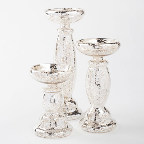 Eastland Pillar Candle Holders Unique Mercury Glass Home, Event & Wedding Decor