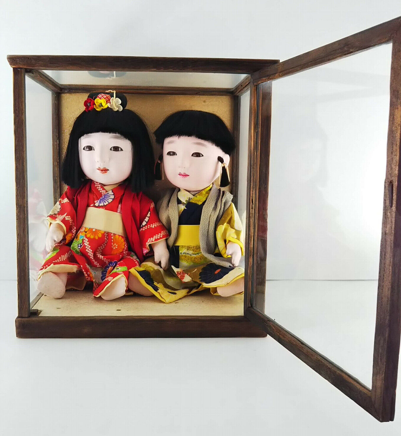 Vintage Japanese Ichimatsu Baby Doll Boy &girl Dolls In Glass Caseantique Lovely