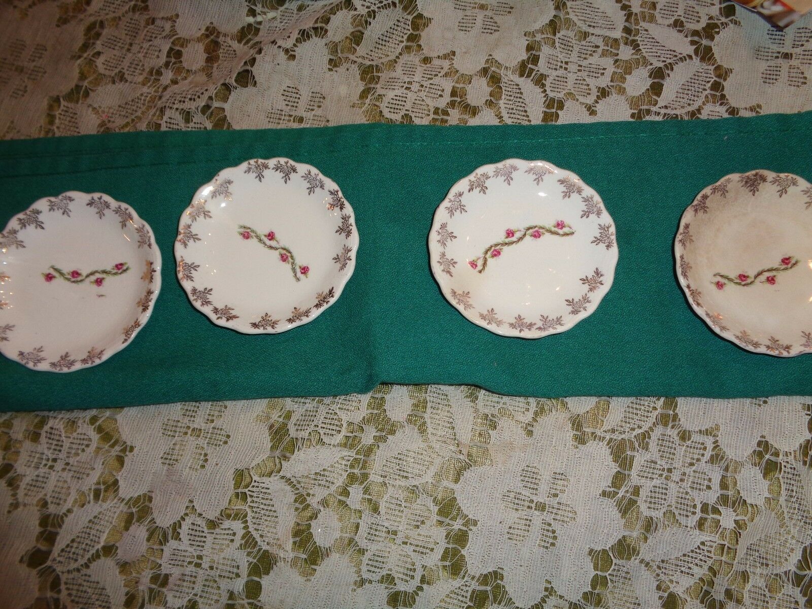 4 Unmarked Ironstone Matched Butterpats:roses & Garlands C.1900-gold Borders Wow