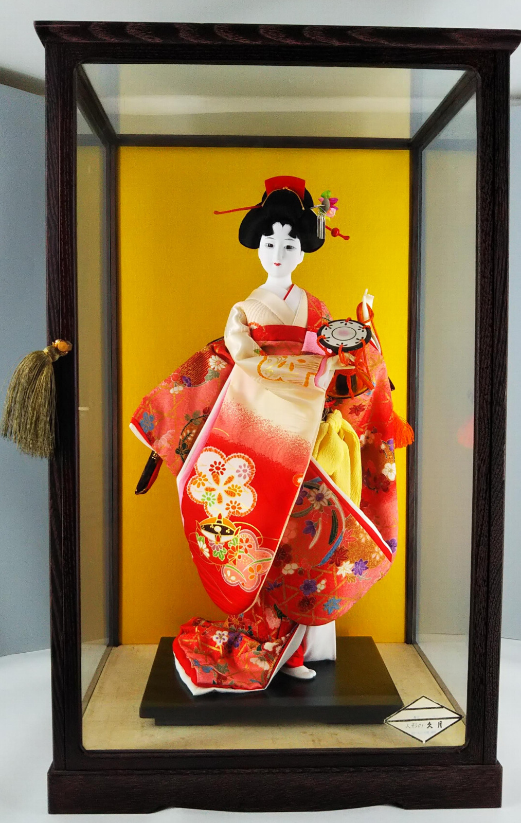 Mint Japanese Geisha Doll In Glass Case Kimono 17" 43cm Gorgeous Lovely Gofun