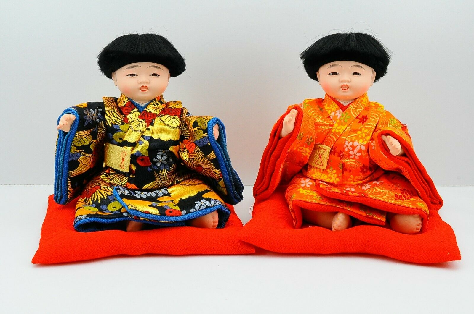 2 Japanese Ichimatsu Baby Dolls Boy Wearing Kimono Excellent Lovely Figure Plush