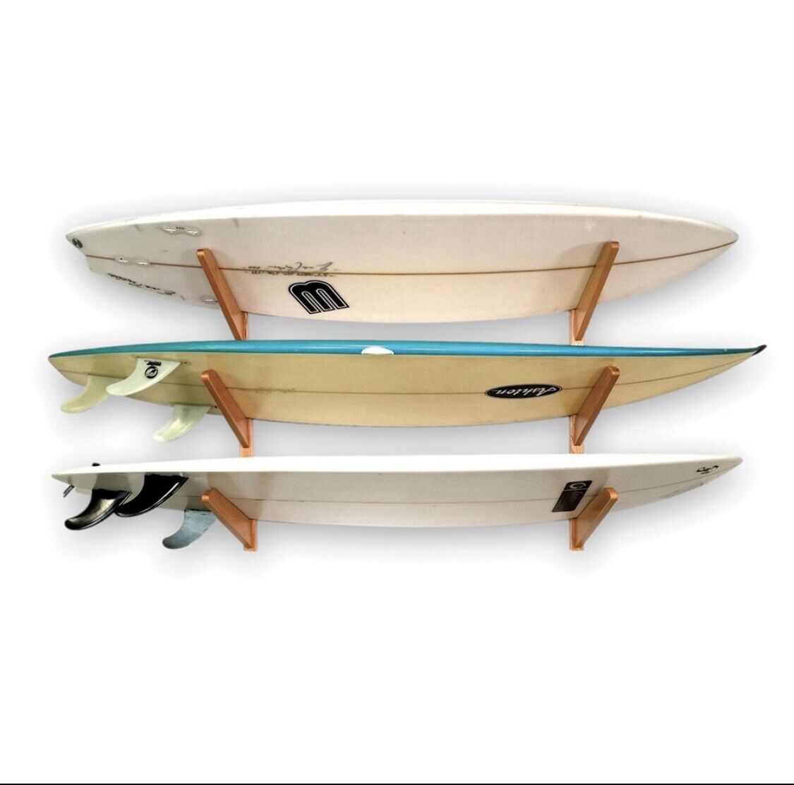 Timber Surfboard Wall Rack, Holds 3 Surfboards, Wood Home Storage Mount System