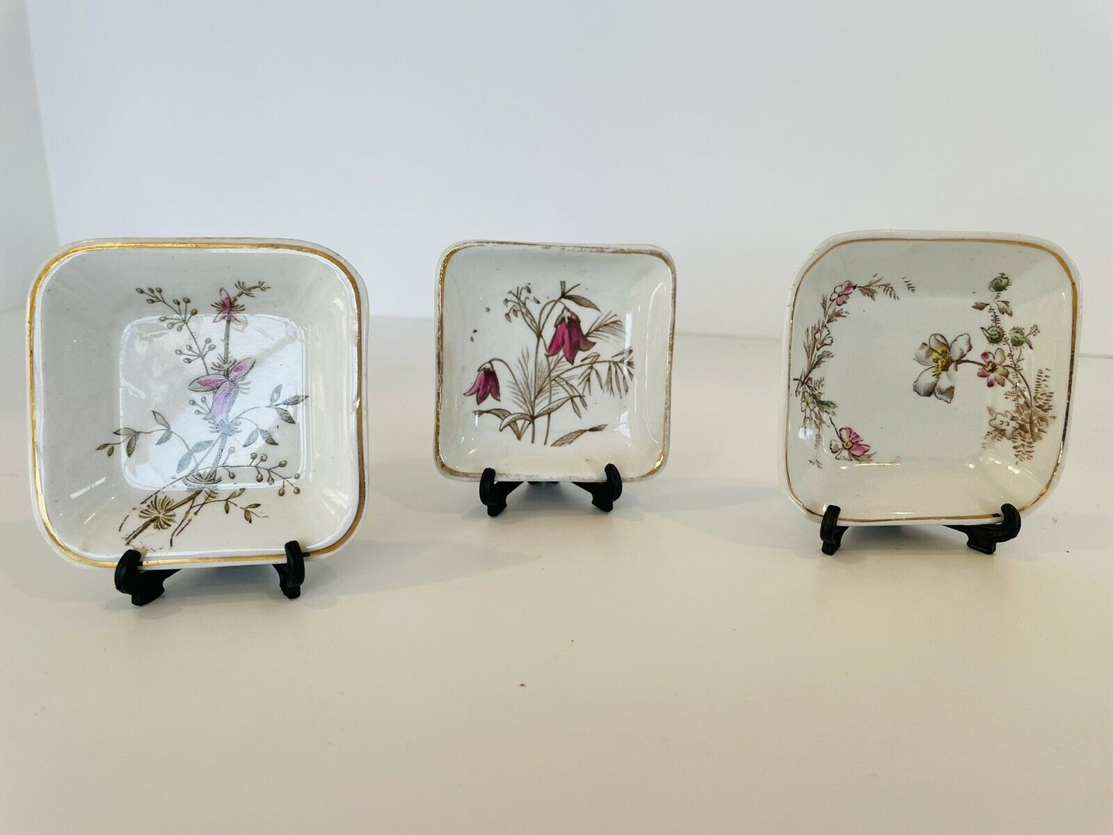 Vintage Floral Butter Pat China Dishes Set Of (3)  3” Wedgwood & Meakin