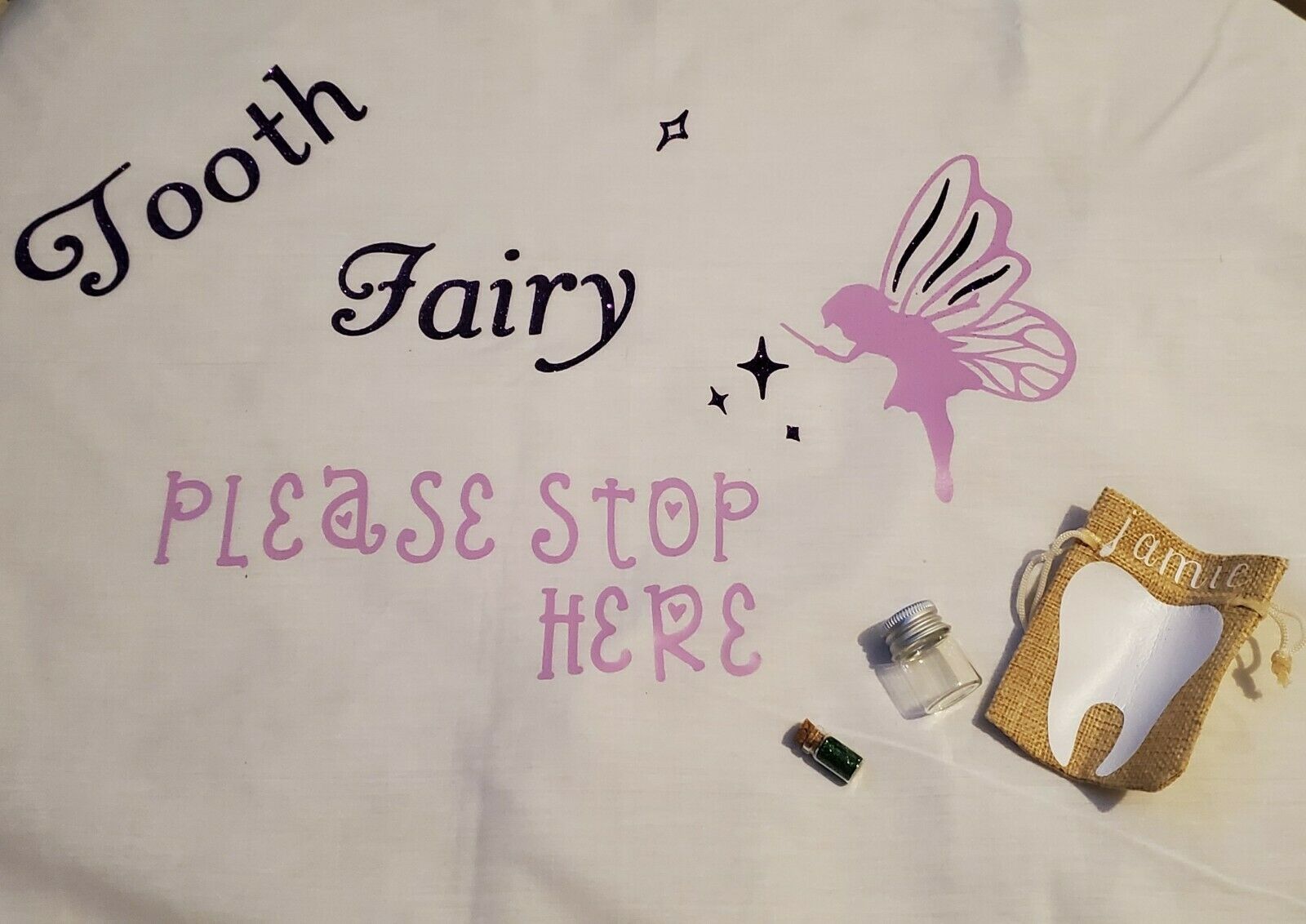 Tooth Fairy Pillowcase  With Pocket For Tooth, Handmade, Tooth Holder, Glitter