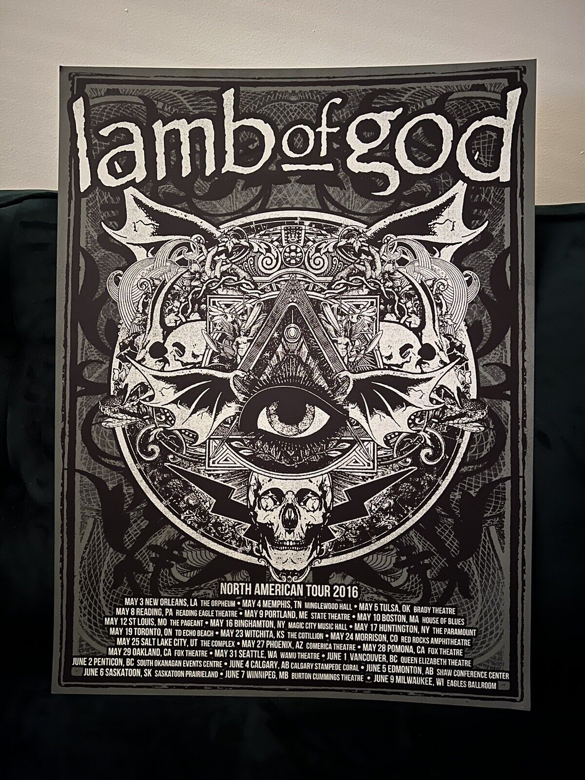 Lamb Of God 2016 Tour Poster Print 18x24 Lithograph