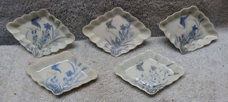 * Lot Of Five (5)- Antique - Bone China - Butter Pats W Hand Painted Butterflies