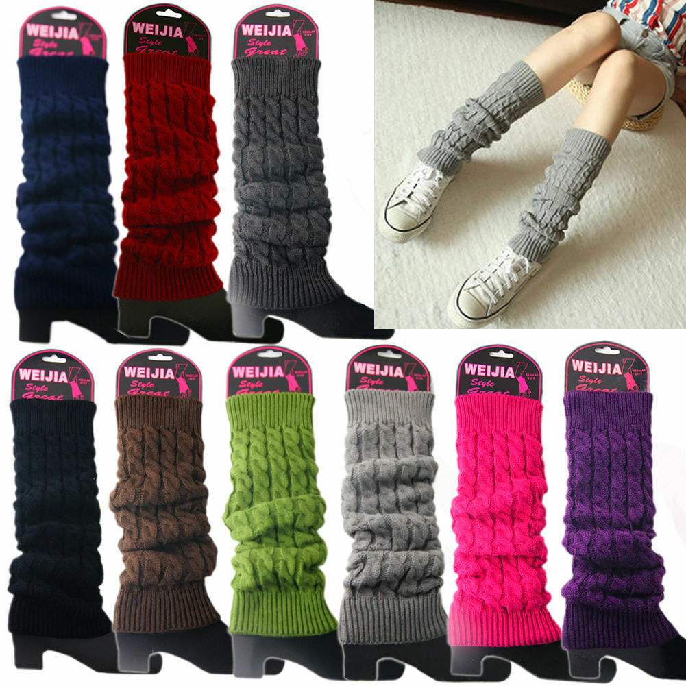 Women Winter Warm Leg Warmers Cable Knit Ladies Knitted Socks Leggings Crochet