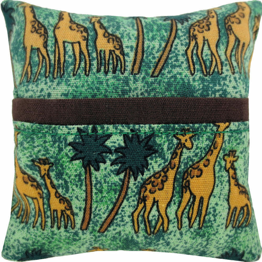 Tooth Fairy Pillow, Green, Giraffe Print Fabric, Brown Bias Tape Trim