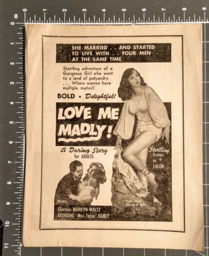 Vintage Original 1954 Love Me Madly Movie Herald 10 3/4"x 8 1/2" Sexploitation