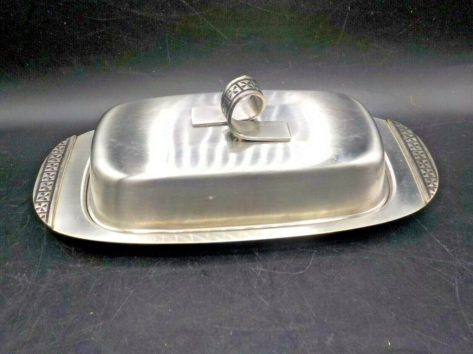 Vtg Mod Century Regal Japan Stainless Steel Silver Butter Dish W/glass Insert