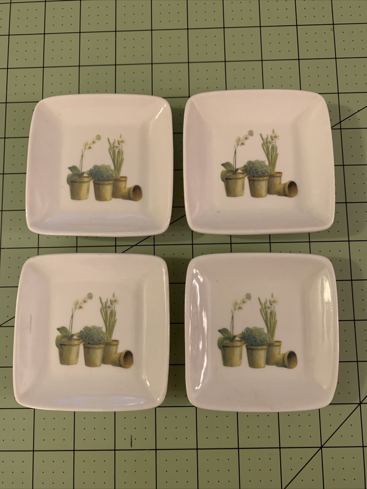 Set Of 4 Cypress-rome Mini Miniature Plates Butter Pats Saucers Potted Plants