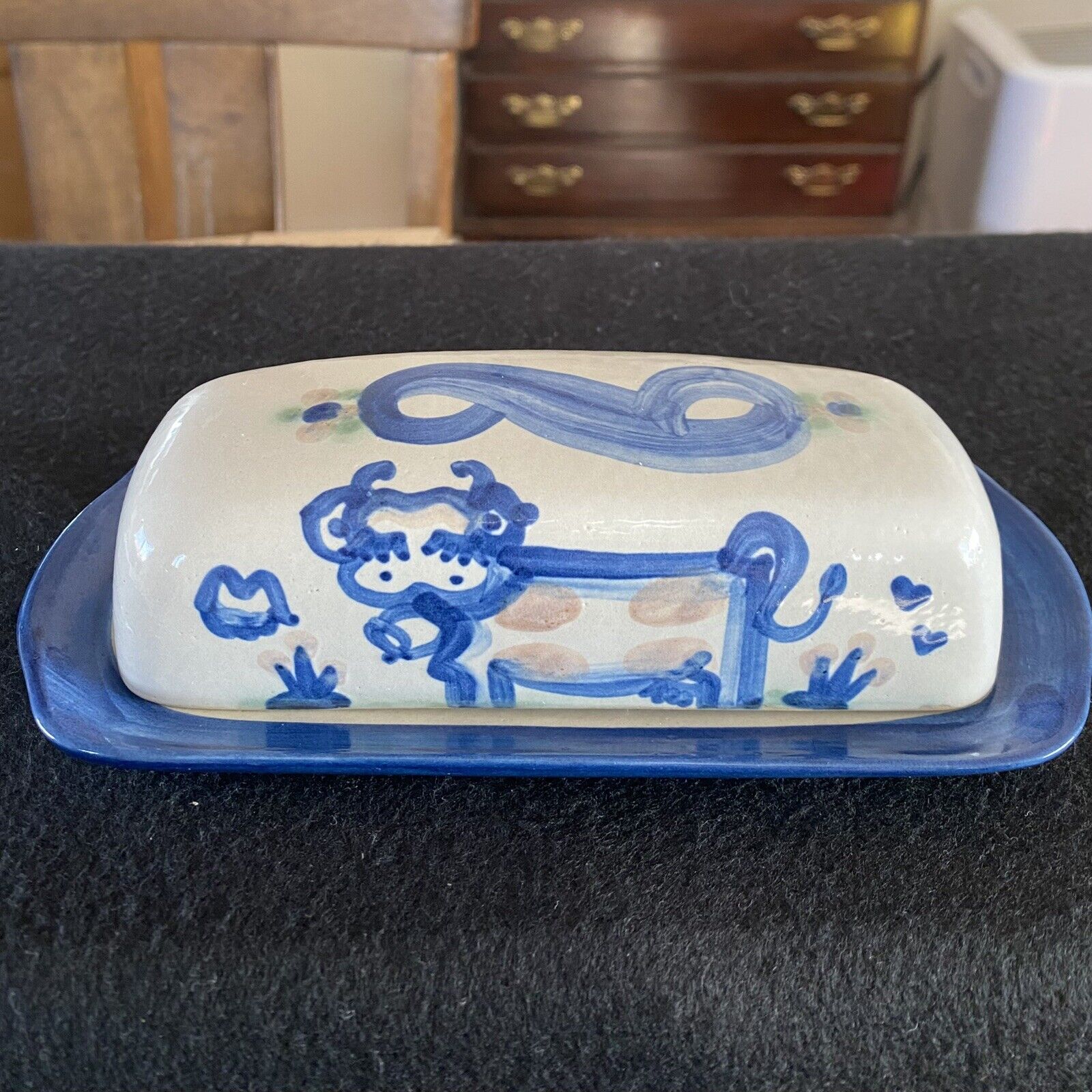 M A Hadley American Pottery Covered Rectangle Butter Dish Cow Discontinued