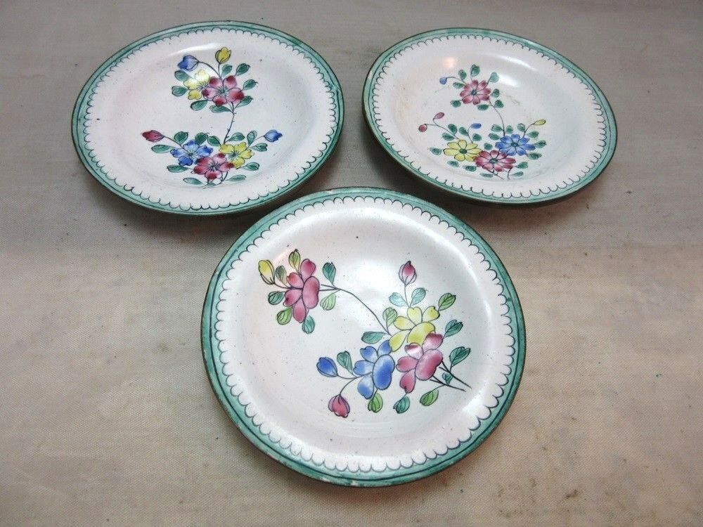 3 Vintage Chinese Enamel Butter Pats