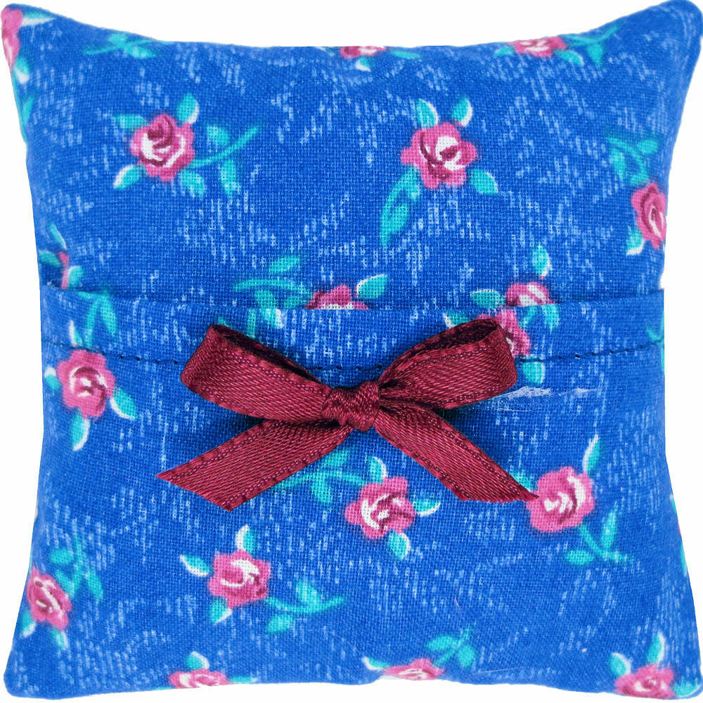 Tooth Fairy Pillow, Blue, Rose Print Fabric, Maroon Ribbon Bow Trim For Girls
