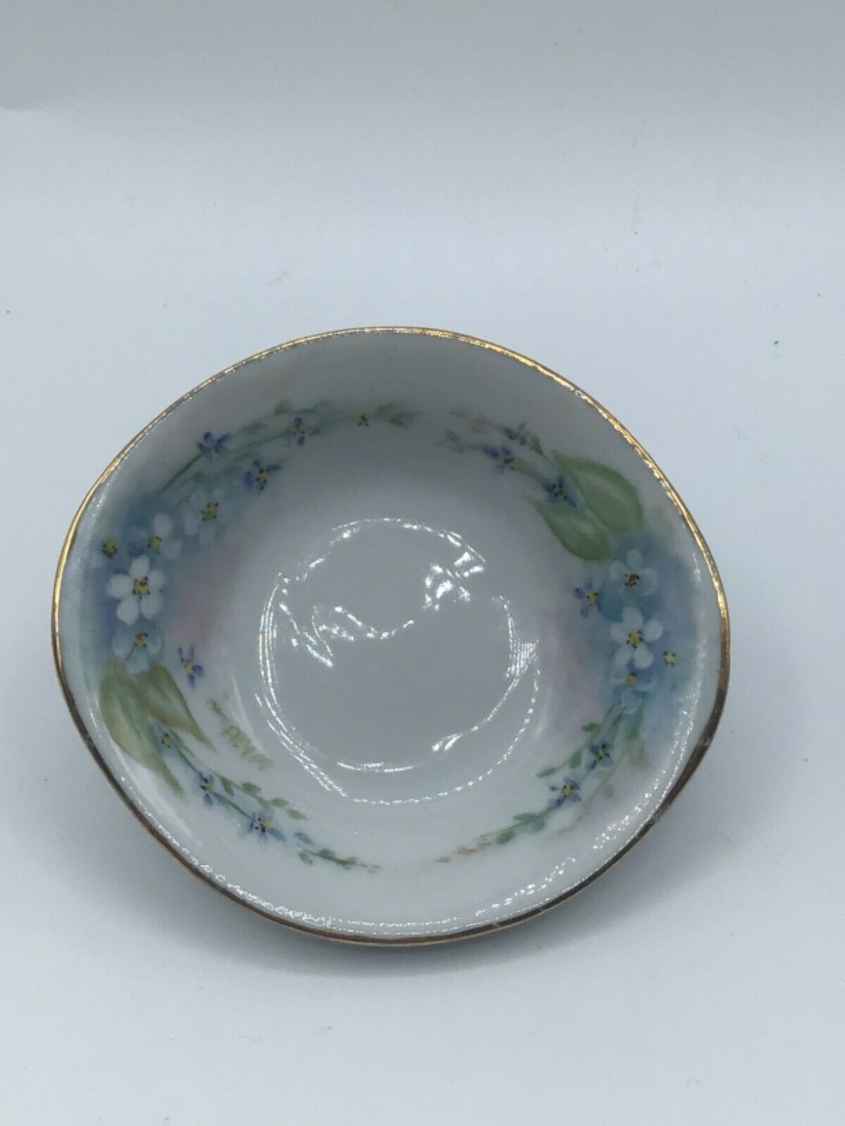 Vintage Butter Pat Dish Porcelain Blue Floral Design