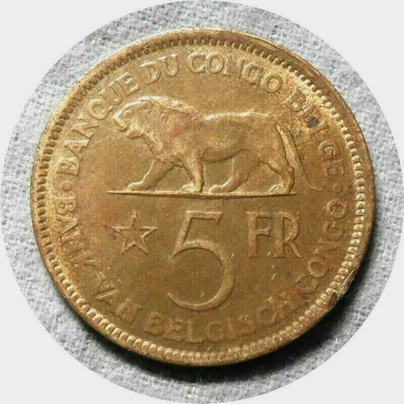 Elf Belgian Congo 5 Francs 1936  African Lion