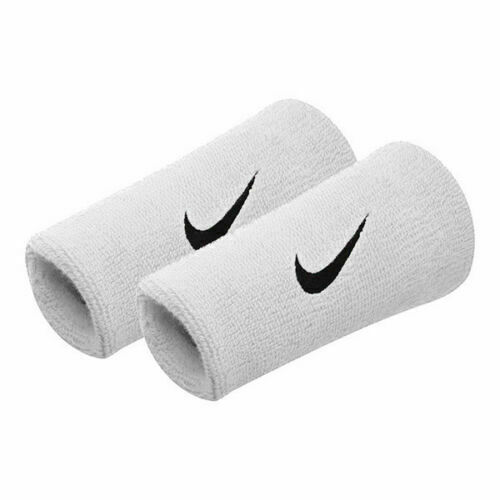 Nike Dri-fit Doublewide Wristbands Reversable Pair White W/ Black Swoosh - New