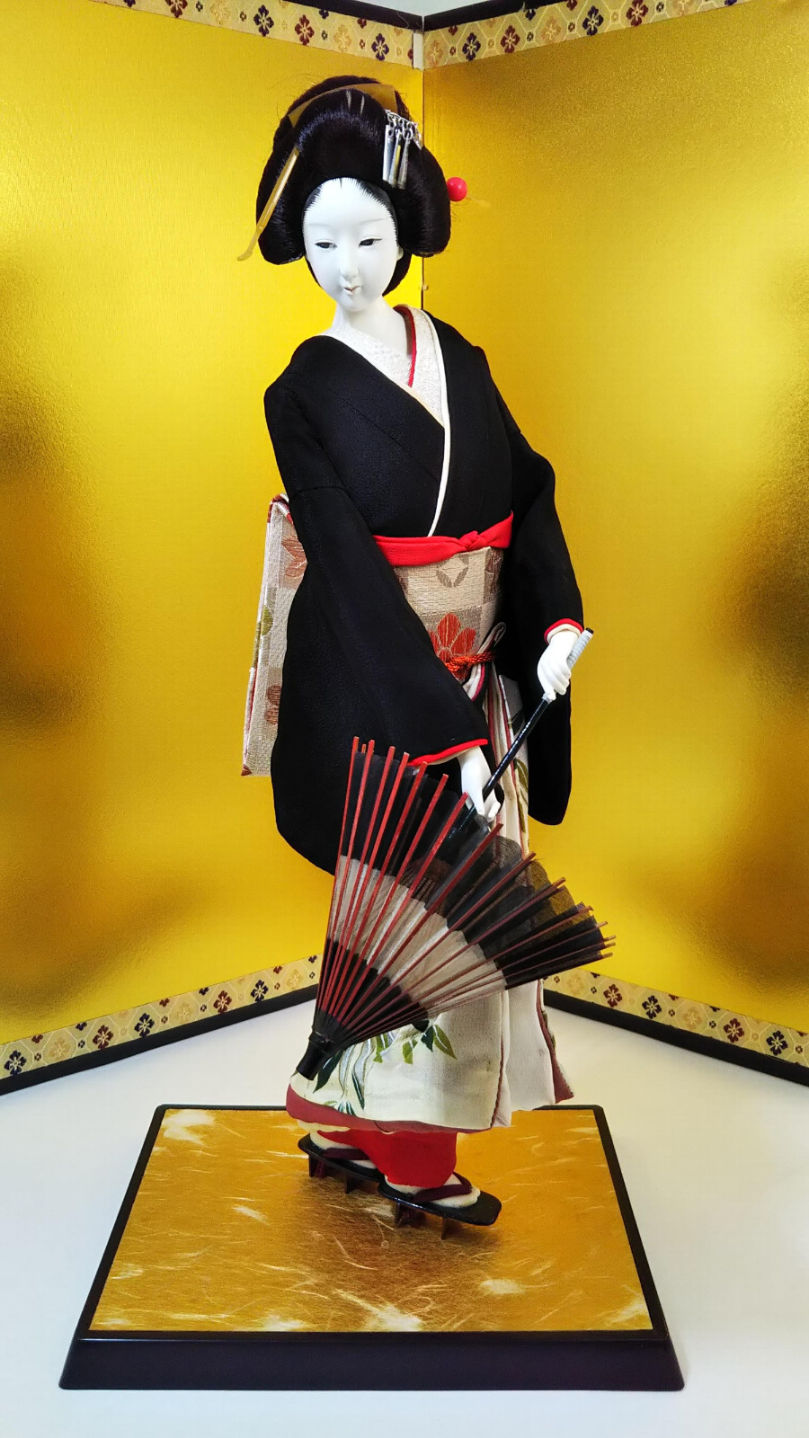 Antique Japanese Geisha Doll In Kimono 17" 43cm Holding Umbrella Vintage