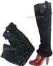 Womens Girls Winter Knit Legwarmers W/ Bow Stones Soft Stretchy Black Leg Warmer
